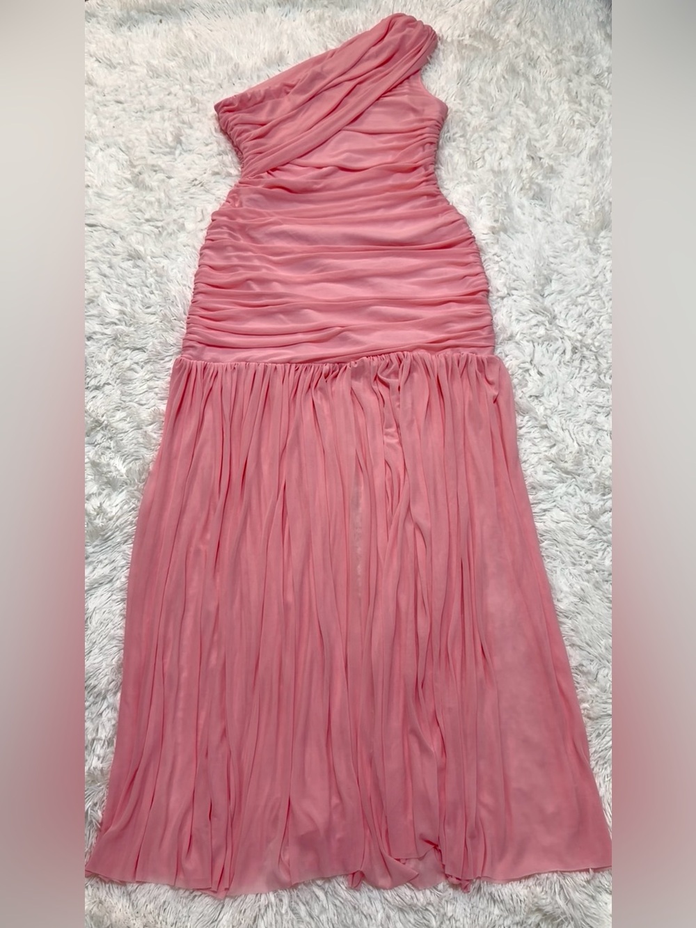 One-Shoulder Pink Ruched Maxi Dress (New without tag)